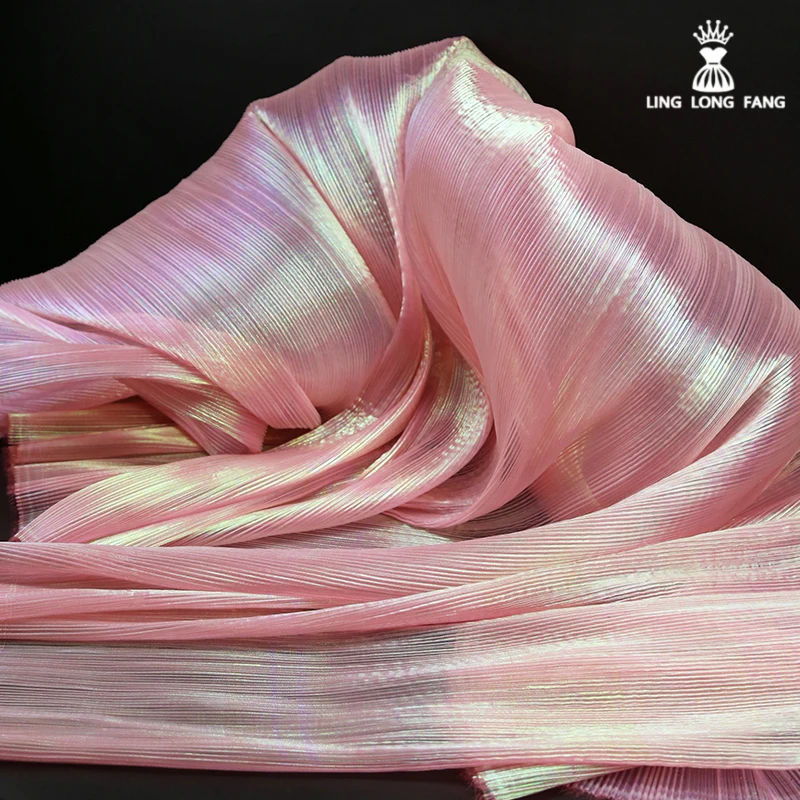 Fantasy Colored Pleated Hotel Background Wall Decoration Fabric Pleated Wide Transparent Silk Flower Wedding Texture Fabric