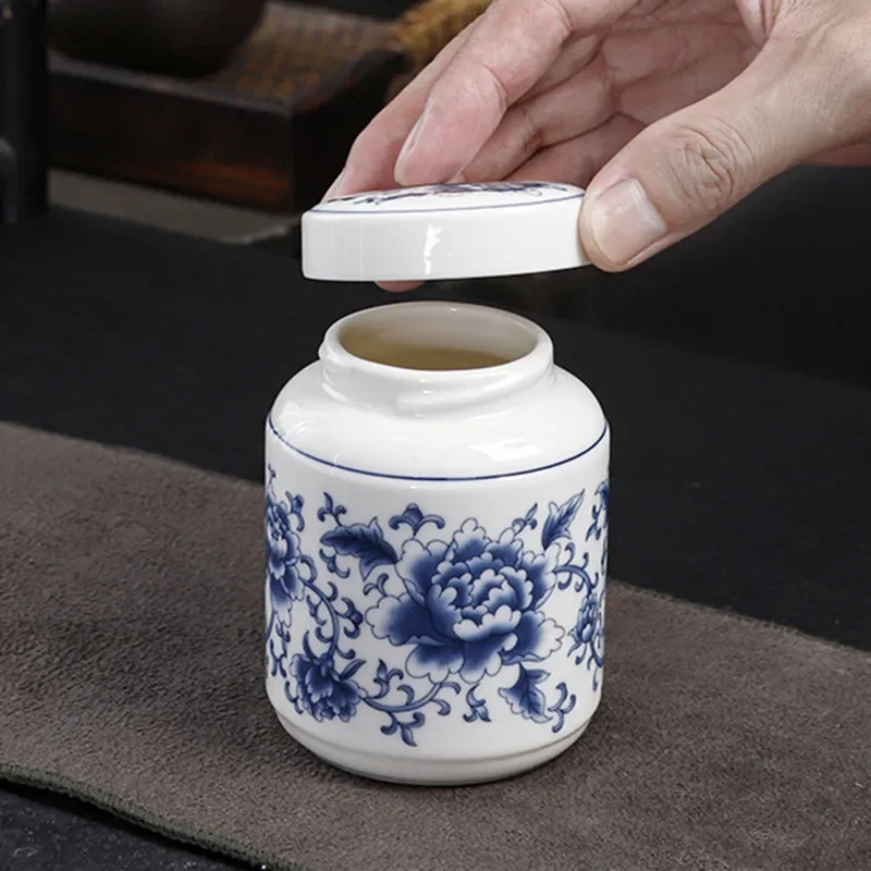 Tea Caddy Chinese Blue and White Porcelain Ceramics Tieguanyin Sealed Containers Travel Tea Bag Storage Box Coffee Canister tea tin box tea canister