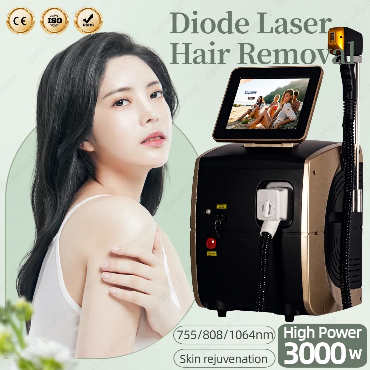 

2024 Best Ice Platinum 808nm Diode Laser Hair Removal Machine 3 wavelengths Alexandrit Painless Skin Rejuvenation Epilator