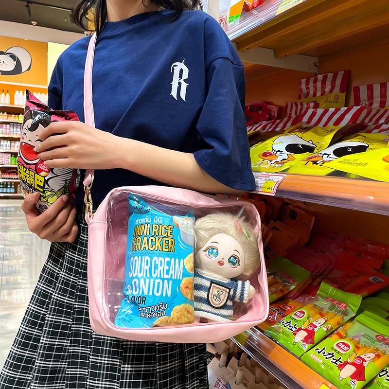 여성용 귀여운 일본 PU 가죽 크로스바디 백, 봉제 장난감, 투명 가방, 소녀 Ita 가방, Bolso, 20cm 높이, 신상 2024