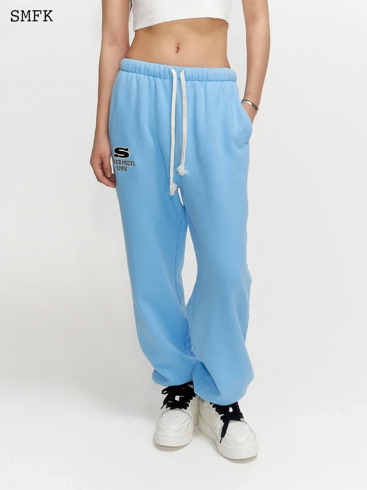 SMFK Vintage Campus Joggers Pants Embroidered Drawstring High Waist Sports Trousers Oversized Casual Cuffs Jogging Sweatpants