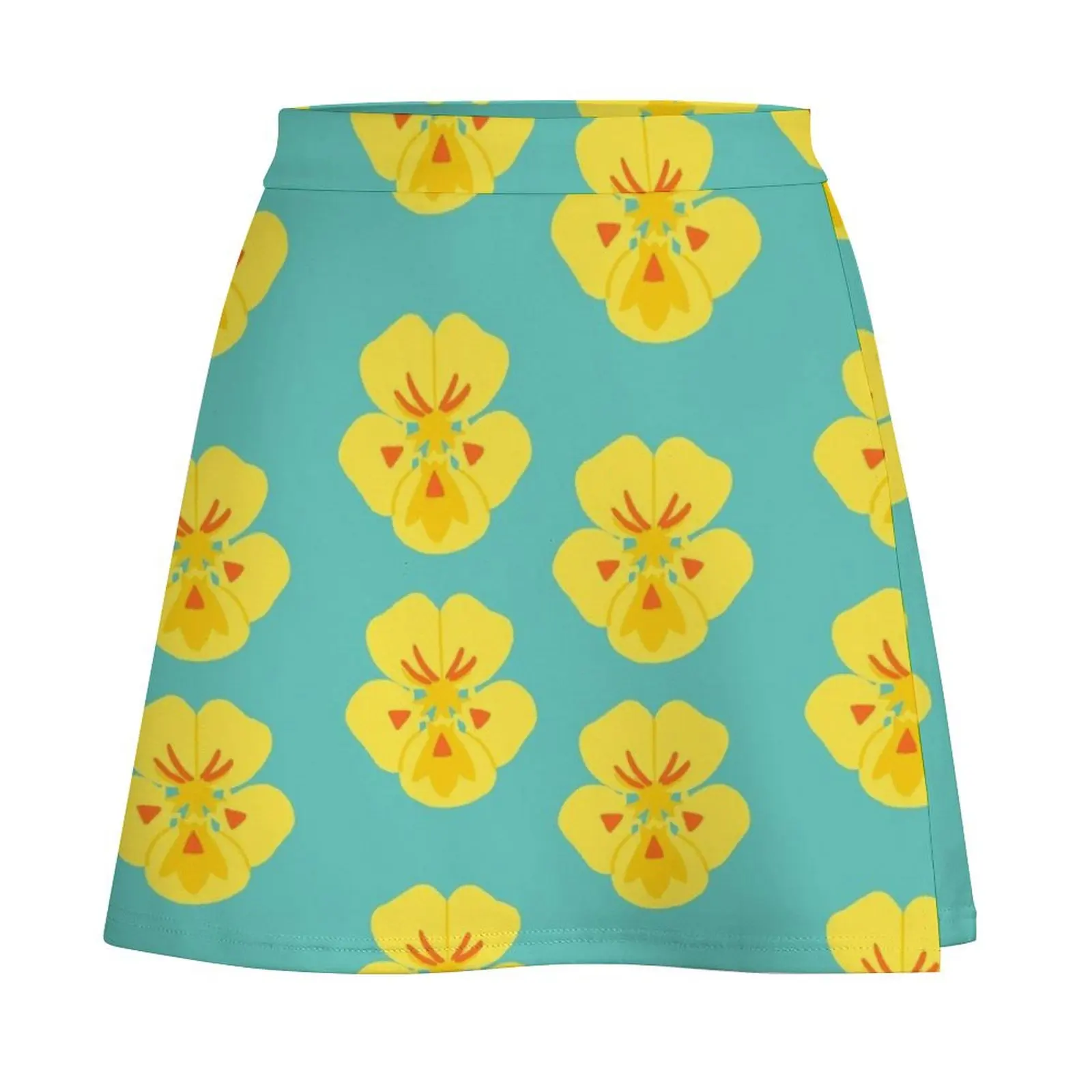 Nasturtiums on Blue Mini Skirt festival outfit women korean skirt mini denim skirt satin