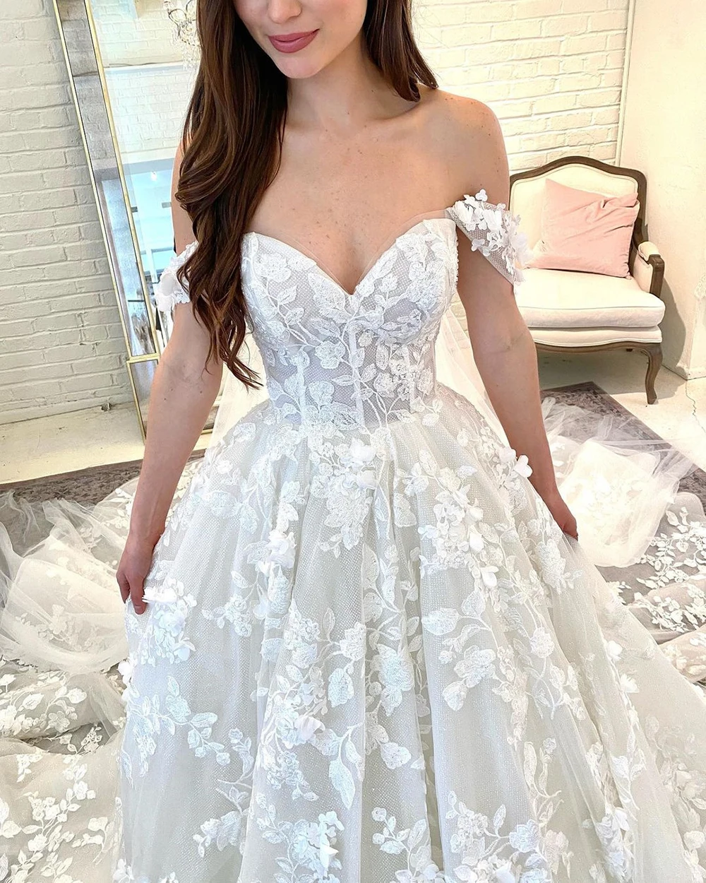 DREAM Princess Boho Wedding Dresses For Women Off the Shoulder Sweetheart Lace Appliques Bridal Gown Ball Gown