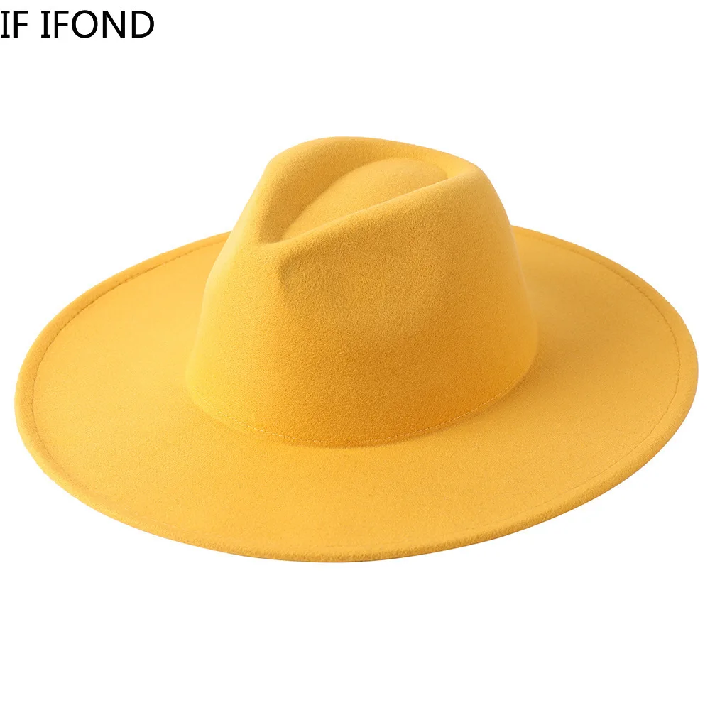Wide Brim Hat Round Top Felt Hat High-End Wool Felt Fedora Hat