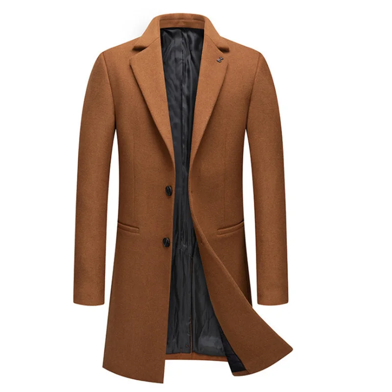 

New Men Wool Blends Coats Winter High Quality Men's Wool Coats Luxurious Long Trench Coat Men Woolen Overcoat