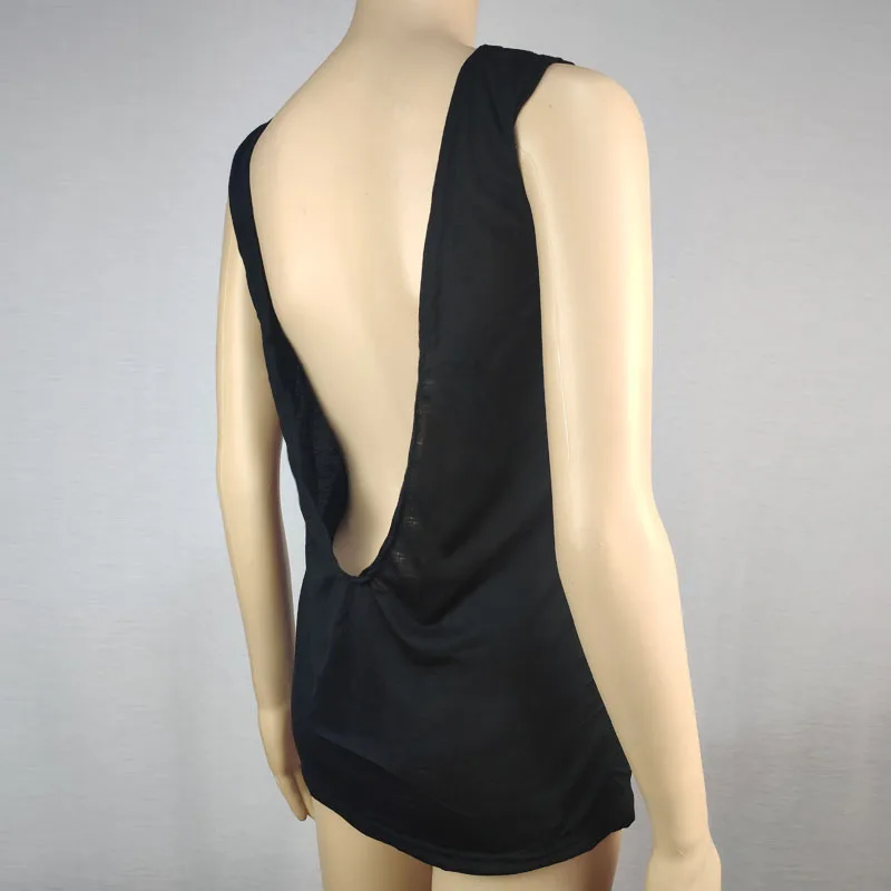 

13 Colors Sexy Backless Tank Tops Summer Sleeveless Round Neck Black Loose Cotton Shirts for Women Black Gray Red Green Blue XXL