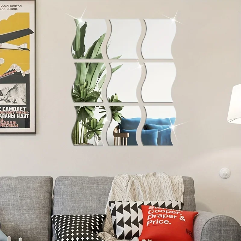 3D wave shaped self-adhesive mirror wall sticker 6pcs 7.8in for home decoration