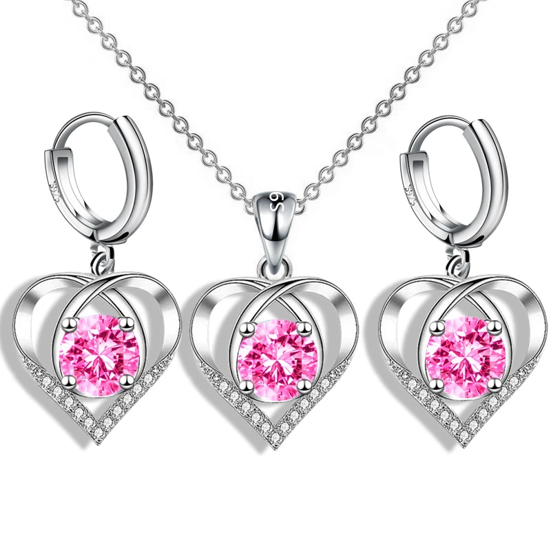 

New S925 Stamp Silver Women Drop Earrings Multicolor Heart Pendant High Quality Zircon Earring Sets For Women Jewelry Gifts