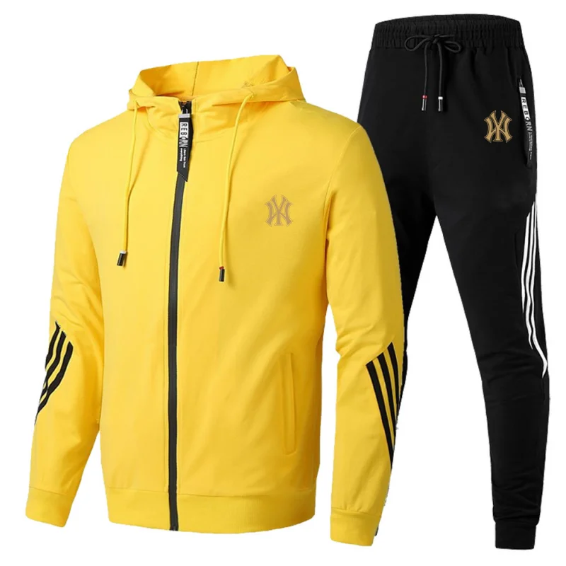 MenAutumn and Winter Tracksuit Casual Set Male Joggers Hooded Sportswear Jackets+Pants 2 Piece Sets Running Sports Suit