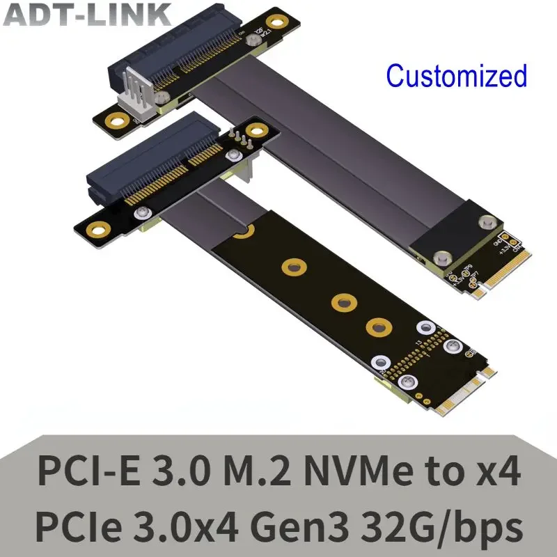 

ADT Customized PCI-E x4 3.0 Extension Cable PCI Express 4x To M.2 NGFF NVMe M Key 2280 Riser Card Gen3 Extender Adapter 32G/Bps