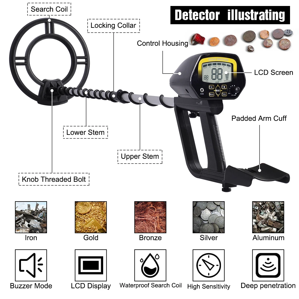 Professional LCD Gold Metal Detector Metal Detection Underground Gold Search Finder Detector Treasure Hunter Detecting Waterproo