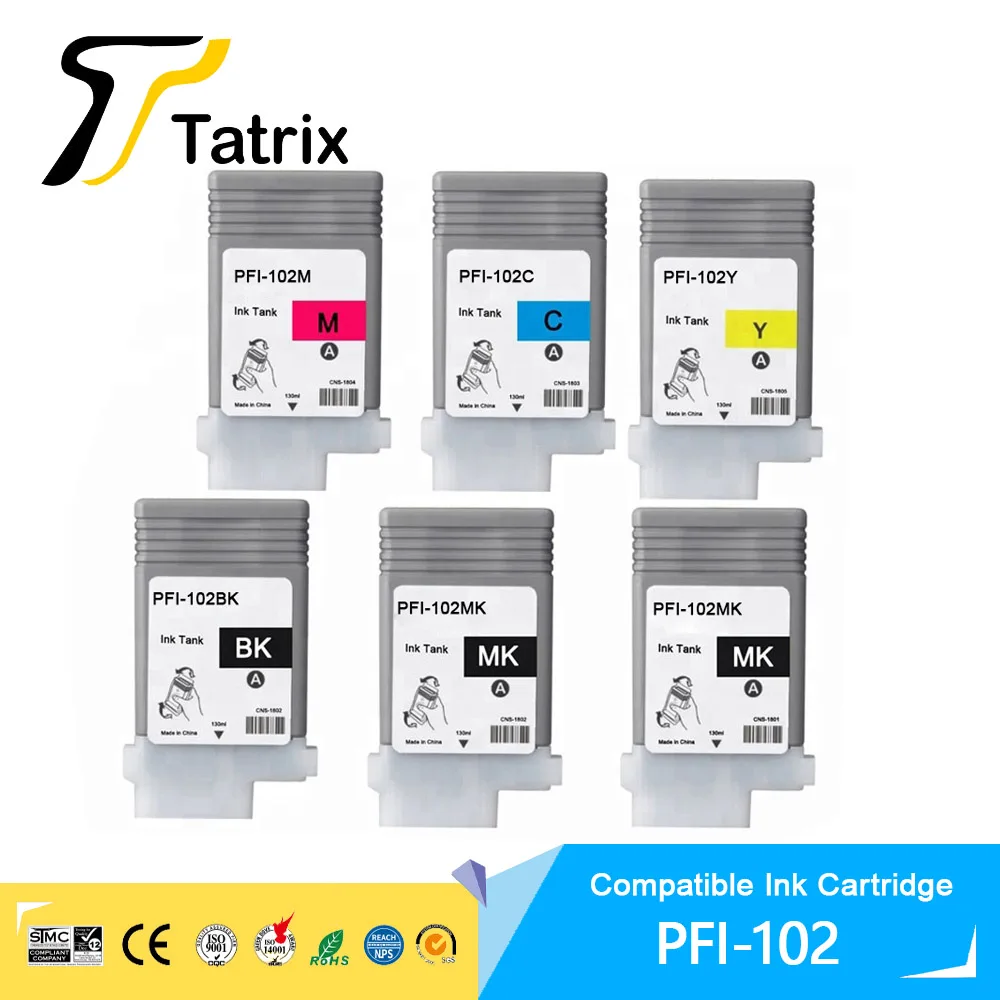 

Tatrix PFI-102 PFI102 PFI 102 Premium Color Compatible Ink Jet cartridge for canon IPF500 IPF510 IPF610 IPF700 IPF710 Printer
