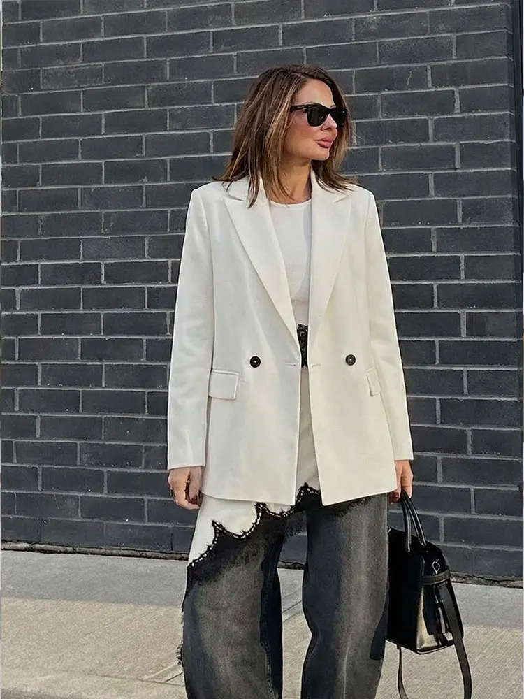 HH Women Elegant Fashion Solid Blazer Coat Double Breasted Long Sleeve Casual Jacket Spring Trend Offcie Lady Chic Outerwear