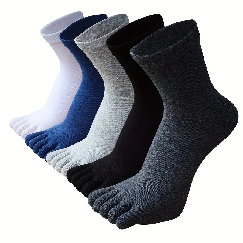 5 Pairs Men Solid Color Five Finger Socks Cotton Odor Resistant Breathable Split Toe Socks