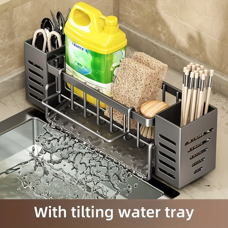 Sink Sponge Rack Sink Sponge Holder Sink Drain Rack Kitchen Drain Basket Under Sink Organizer Kitchen Storage Rack Under Sink Storage Rack Wall Mounted Organizer Stainless Steel Kitchen Sink Organizer: Space-Saving, Built-In Sponge Holder and Drain Basket
