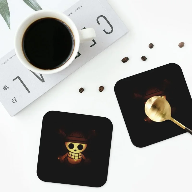 

Straw Hat Pirates Logo Coasters Kitchen Placemats Waterproof Insulation Cup Coffee Mats For Home Tableware Pads Set of 4