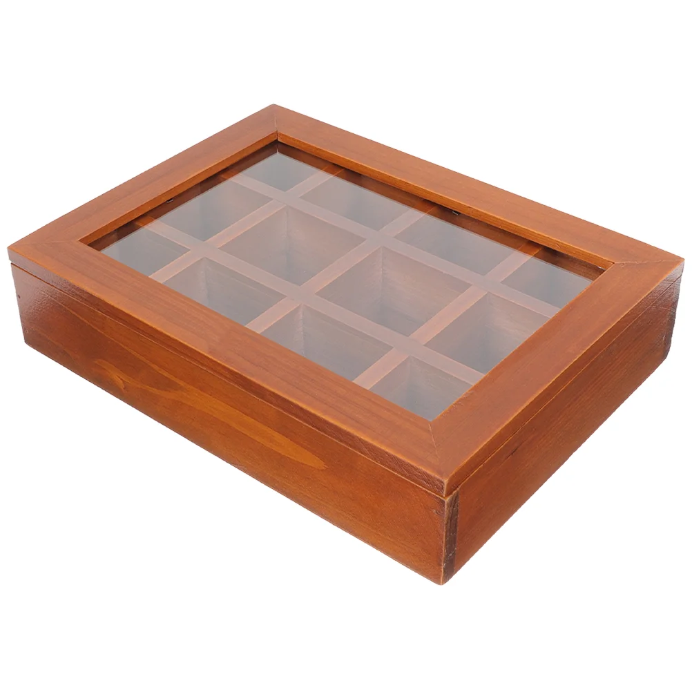 Solid Wood Retro Aged Transparent Glass 12-compartment Storage Box Jewelry Stationery Wooden Display Case Boxes for Ring Tray 6