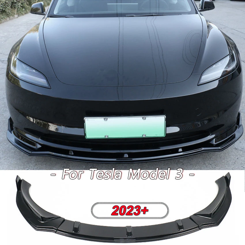 

For Tesla Model 3 2023-2024 The New Gloss Black Car Front Bumper Lip Chin Diffuser Body Kit Spoiler Deflector Tuning Accessories