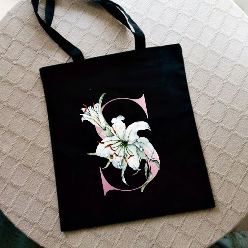 Lily Letter Print Women Shopping Bag Female Canvas Cloth Shoulder Bag Eco Storage Casual Handbag Reusable Foldable Fashion Totes 