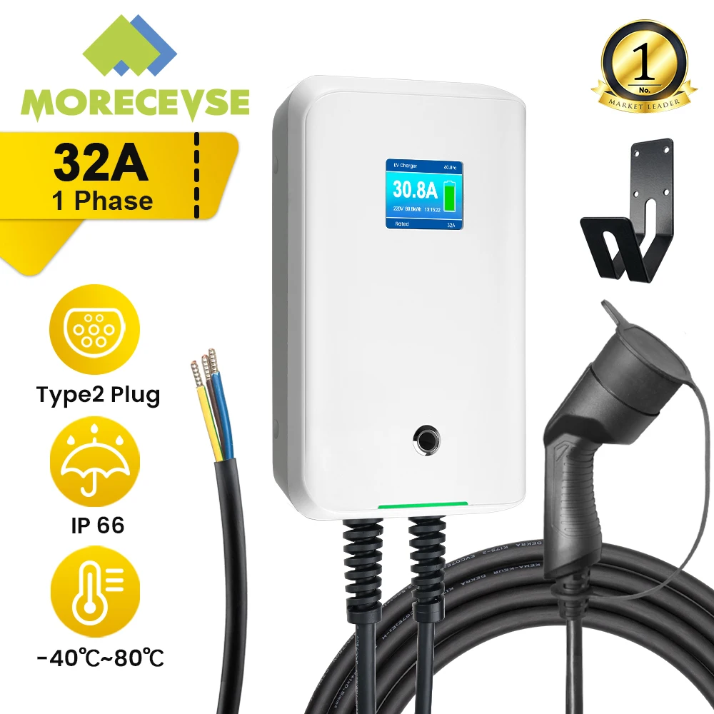 Morec Chargeur ev Type 2 32A 7 KW avec APP Prend en Charge la Connexion  Standard Bluetooth et WiFi pour la Station de Charge ev Prise IEC 62196-2  Standard : : Auto et Moto