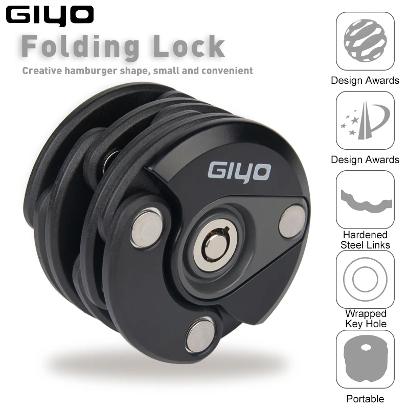 

Складной Замок GIYO L-02 для велосипеда, прочный велосипедный замок высокой твердости из цинкового сплава, с защитой от кражи, с 3 ключами, на цепочке