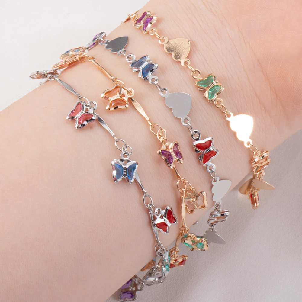 

1Meter Butterfly Pendant Copper Chain Glass Crystal Beaded Heart Chain for Dopamine Necklace Earring Supplies DIY Jewelry Making