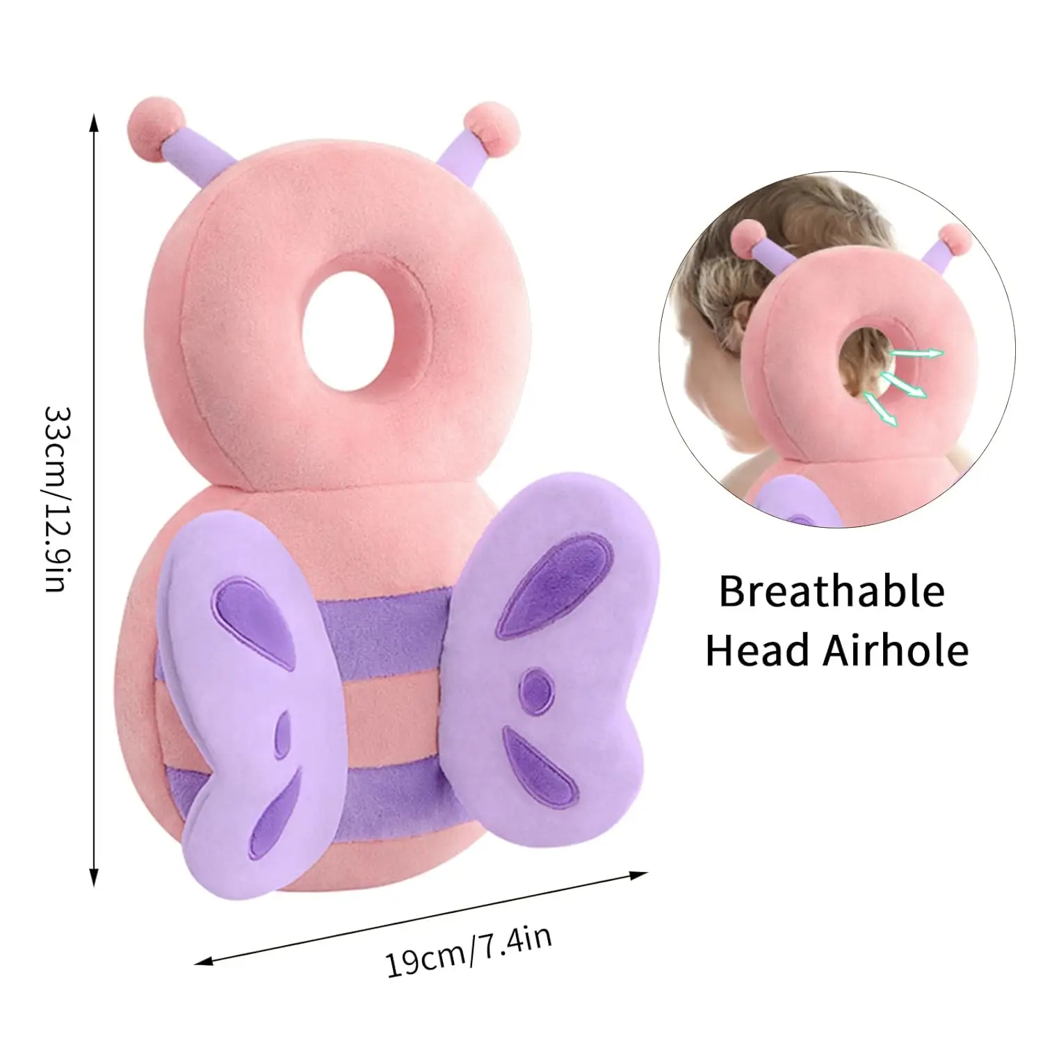 Baby Head Protection Backpack - Soft & Comfortable, Cute Cartoon Design, Pink Butterfly 2