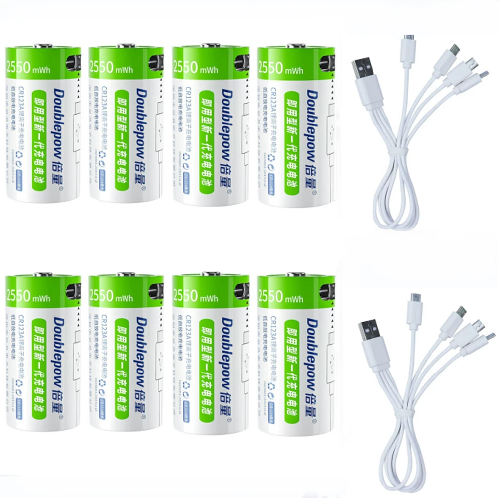 

8PCS 2550mWh CR123A rechargeable lithium battery 3.7V USB 16340 rechargeable battery with USB cable charging