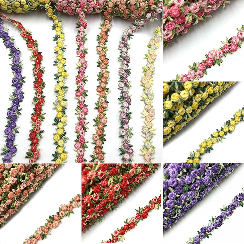 2Yard Flower Lace Trim Embroidered Ribbons Fabric Trim Wedding Dress Sewing Handmade Decor DIY Craft Water soluble Polyester