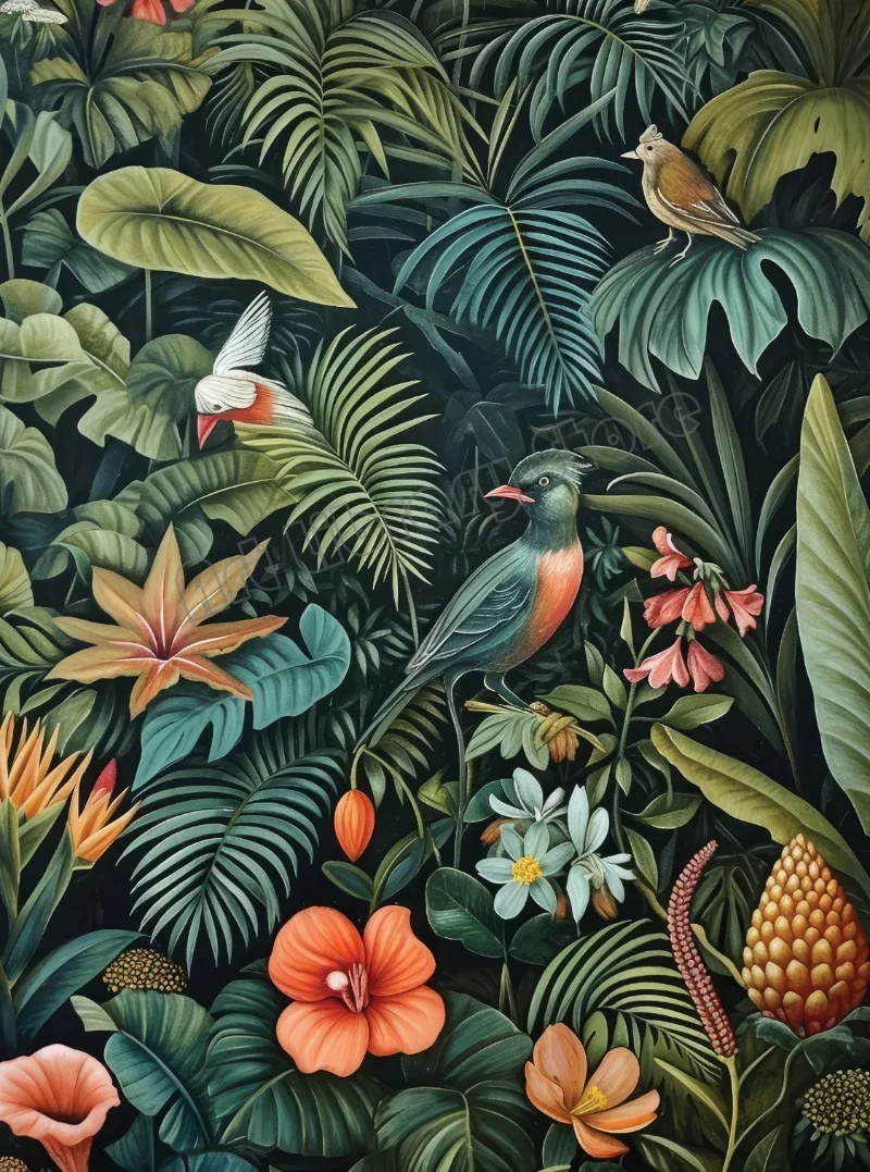 Tropical Jungle Wildlife Botanical Canvas Art Wall Decor
