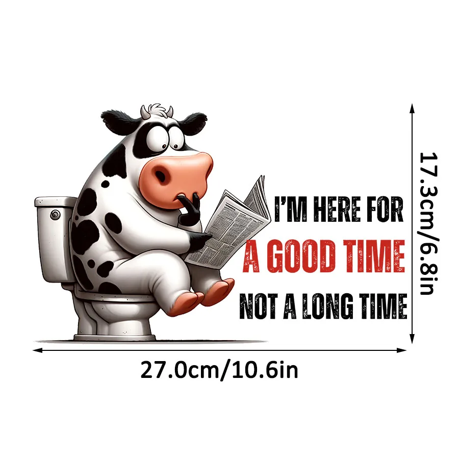Funny Cow Reading Newspaper on Toilet Quotes Toilet Sticker Seat Tank Bathroom Wall Glass Sticker Decoration