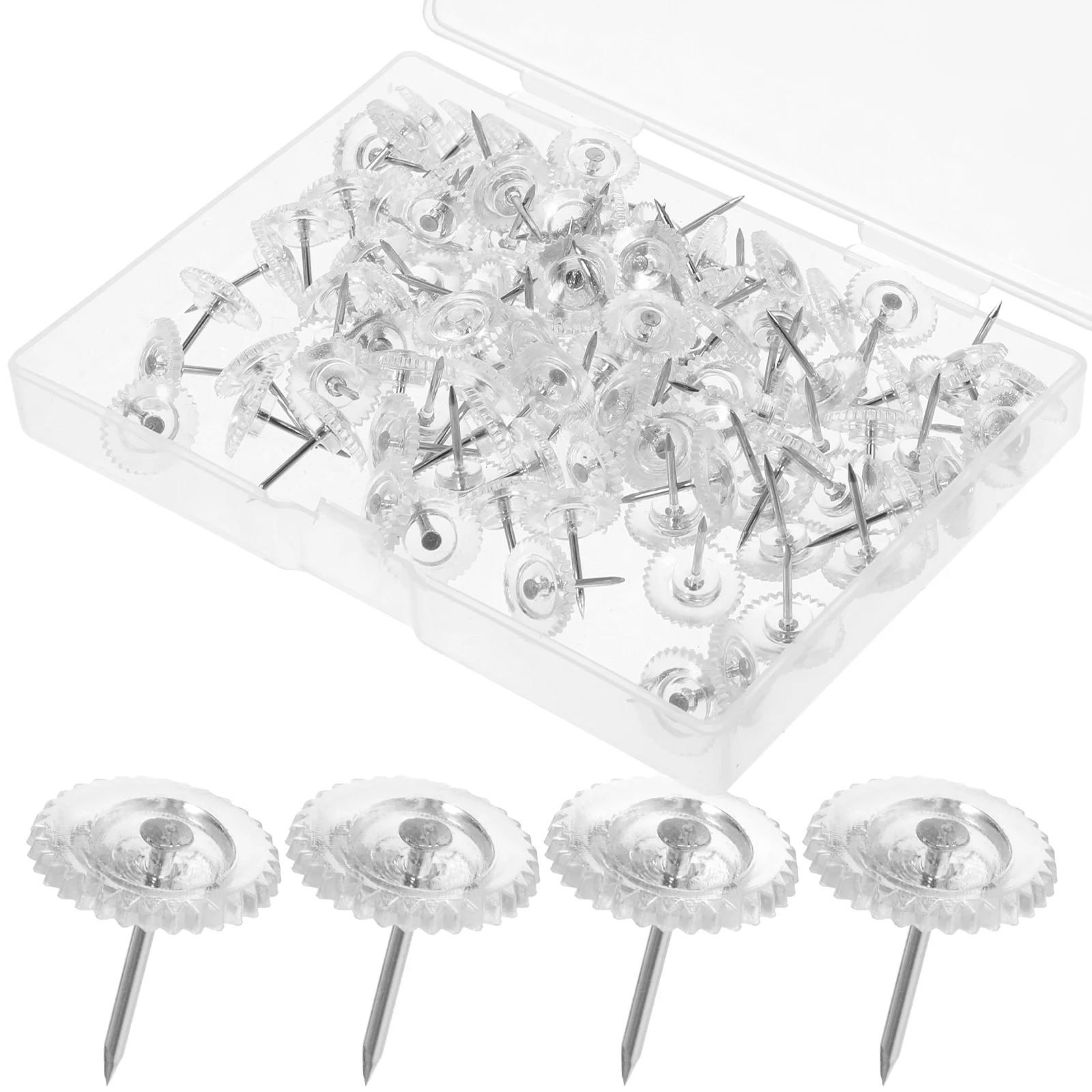 

100 Pcs Cork Board Office Transparent Gear Plastic Thumbtack Decorative Thumbtacks Cute Clear Push Pins Flat Top Drawing for