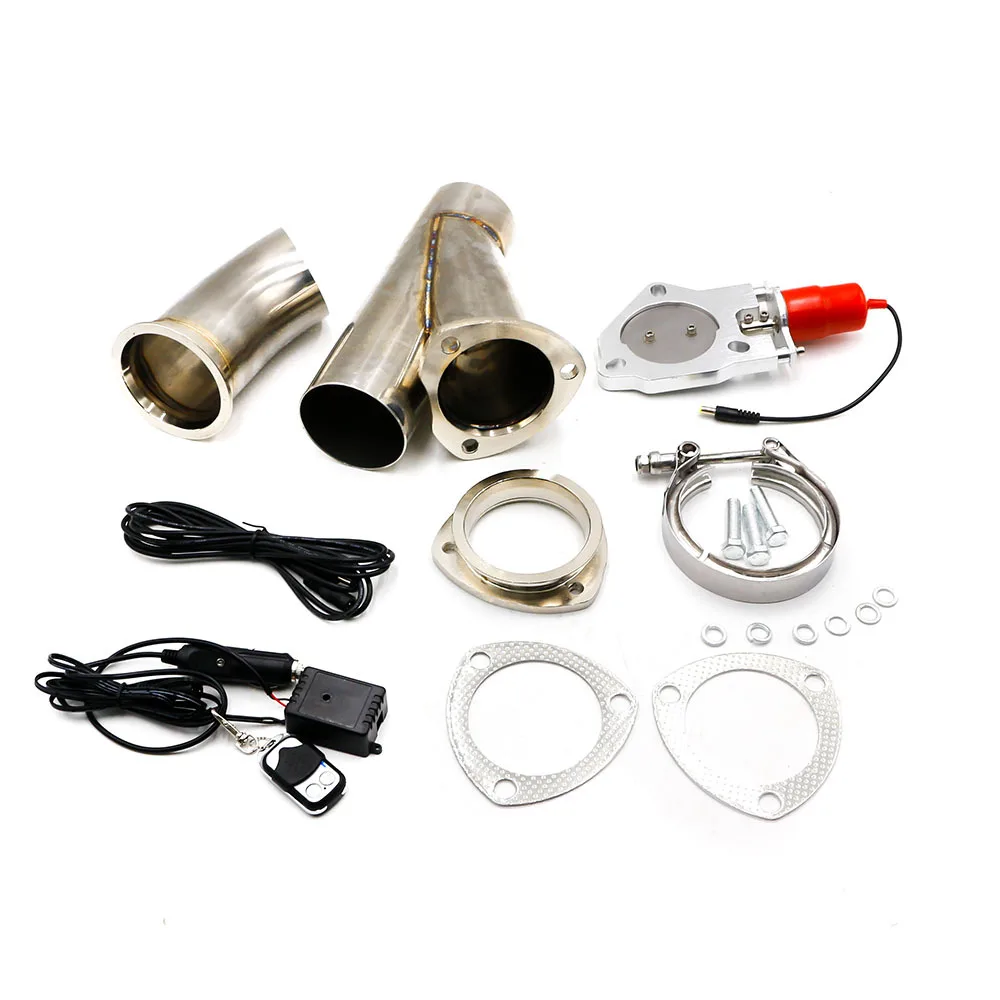 

2.25/2.5/3INCH 57/63/76mm Double Exhaust Control Valve With Remote Control Car Electric Exhaust Valve Cut outs Cutout kit Y Pipe