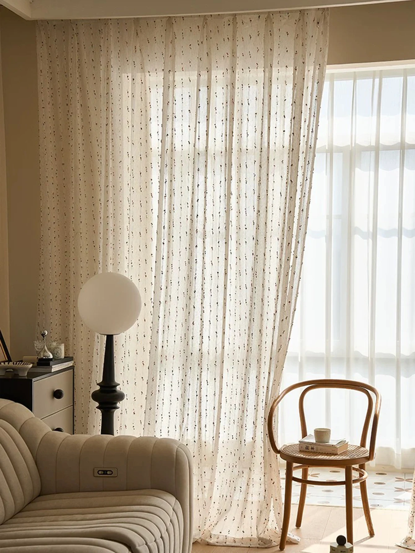 Vintage Linen Transparent Curtain - Rainbow Jelly Bean Design Easy to Hang Ideal for Bedroom  Living Room