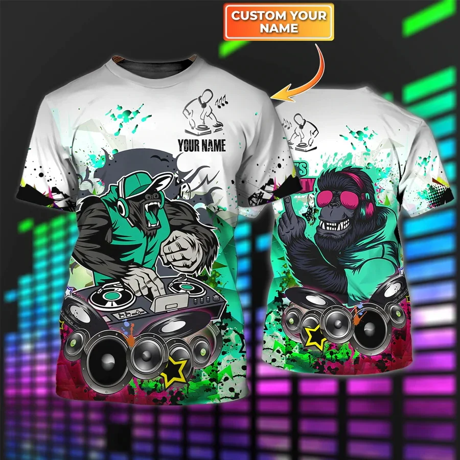 Neueste Sommer männer T-shirt Affe DJ Personalisierte Name 3D Gedruckt Unisex Hip Hop t-shirt EDM Musik Festival Kleidung DW142 – Detail 10