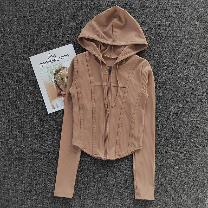 Women's Fitness Coat Hooded Cardigan Tight Quick-dry Sports Jacket Running Training Shirt Yoga Clothes Long Sleeve Sport Jacke 4