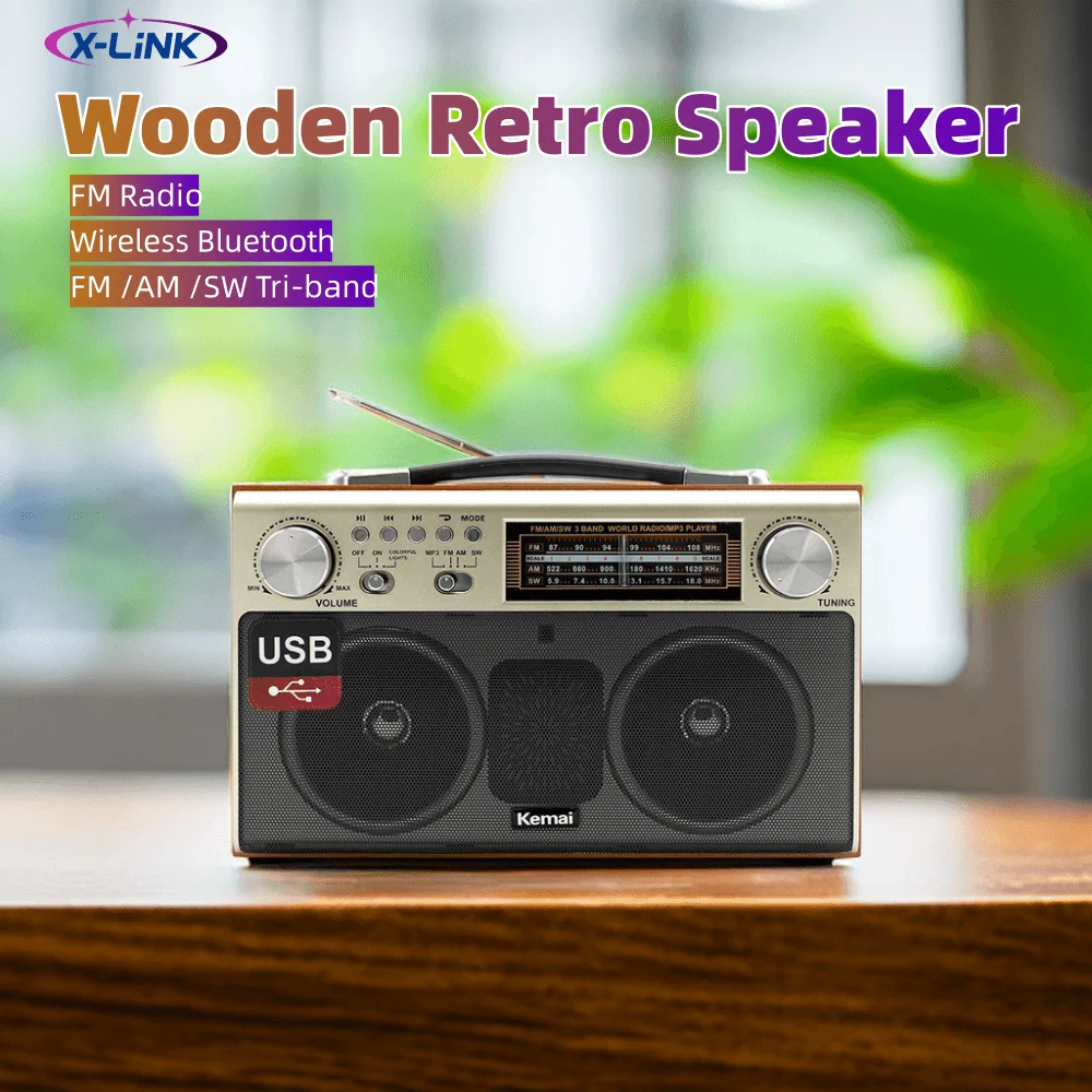 WoodenRetroWirelessBluetoothSpeakerHighQualityPortableHomeFM