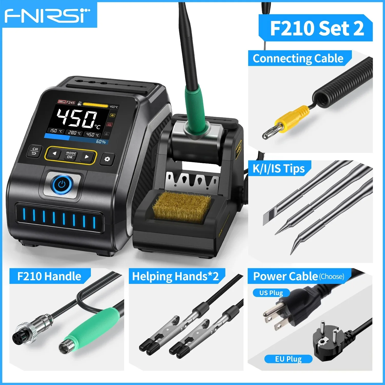 FNIRSI DWS-200 납땜 인두 스테이션 200W 빠른 가열 C210 C245 핸들과 호환 가능 전자 용접 리워크 도구