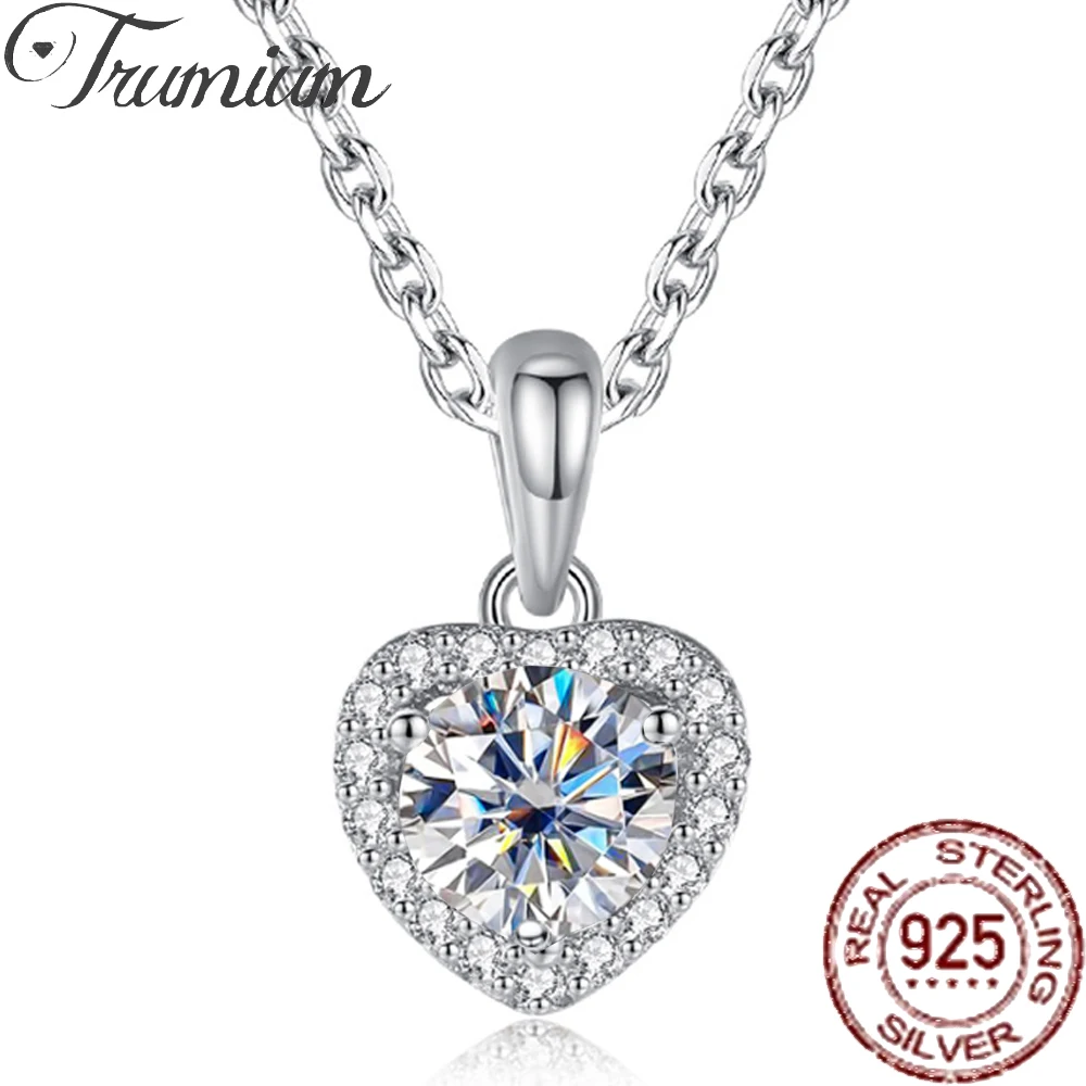 Trumium 1CT Moissanite Necklace for Women 925 Sterling Silver Heart Necklace Birthday Gift for Girls Sparkling Wedding Jewelry