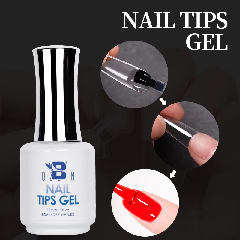 BOZLIN 15ML Nail Tips Glue Gel For False Tips Extend Nails 3 IN 1 Function Transparent UV Base Coat Diamond Stick Glue Varnish