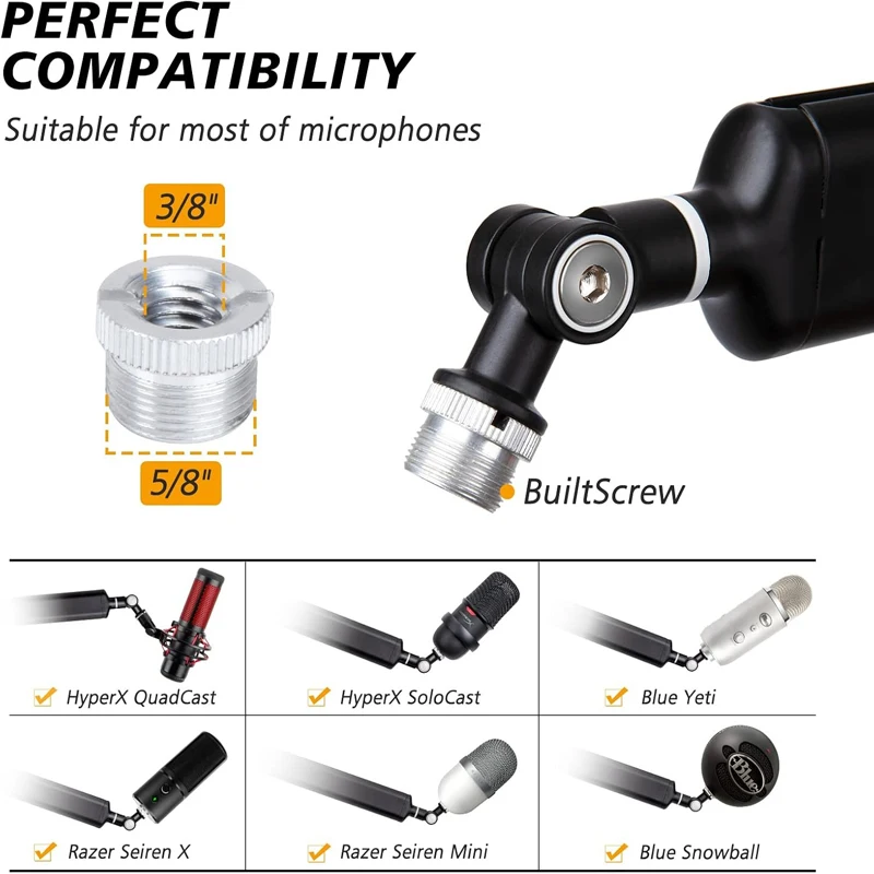 Microphone Boom Arm 360&deg;Rotatable Mic Stand Microphone Holder With 3/8"5/8" Adapters Microphone Arm With Accessories Mic Arm microphone stand