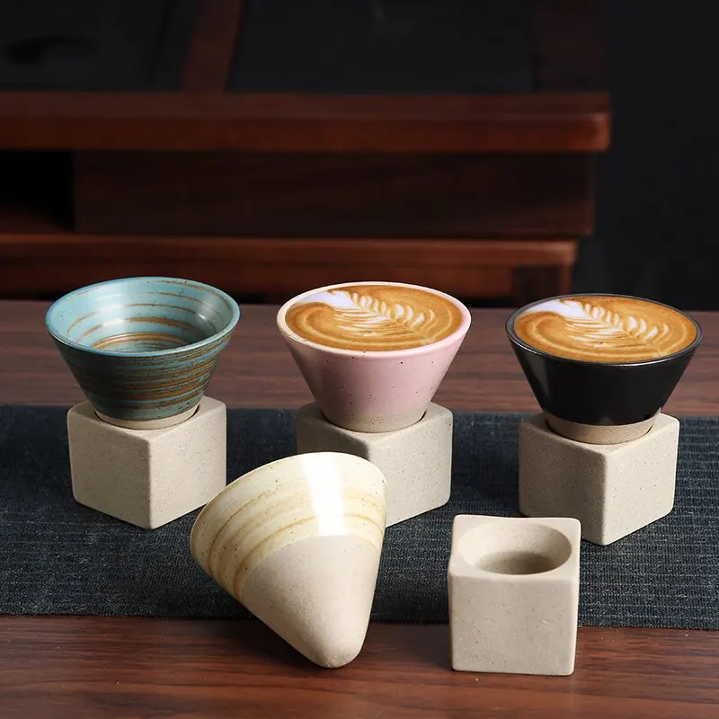 100ml Creative Pottery Coffee Cup Retro Ceramic Coffee Mug Rough Pottery Tea Cup Japanese Latte Pull Flower Porcelain