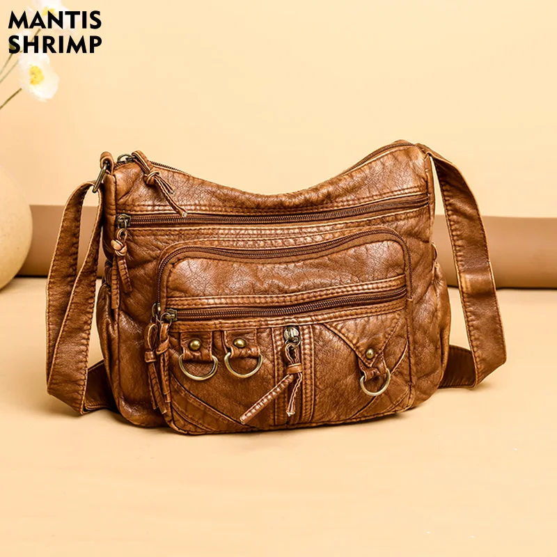 

Винтажная трендовая сумка через плечо для женщин, сумки через плечо с несколькими карманами, большая вместительность, сумки для покупок, мягкая искусственная кожа, сумка через плечо