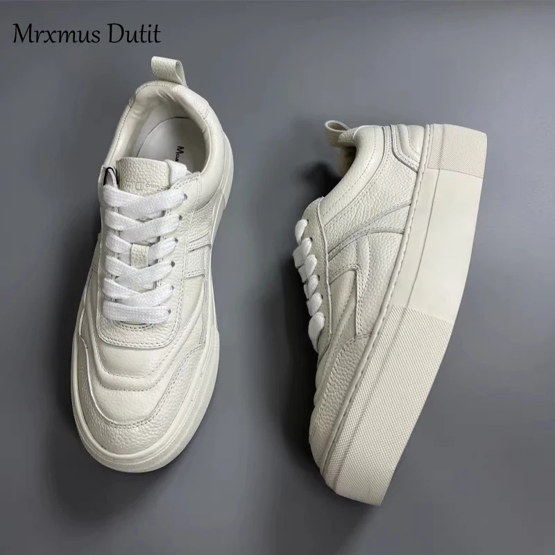 

Mrxmus 2023 Women New Fashion Lacing Round Head Flat Thick Sole Sneaker Solid Versatile Casual Simple White Shoes Female Chic