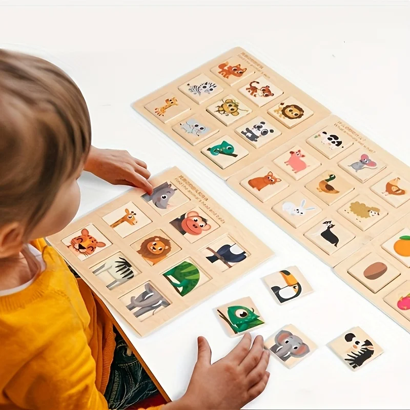 Wooden Logical Thinking Matching Puzzle Cognitive Board Montessori Teaching Aid Fruit Animal Pairing Board Educational toys 3