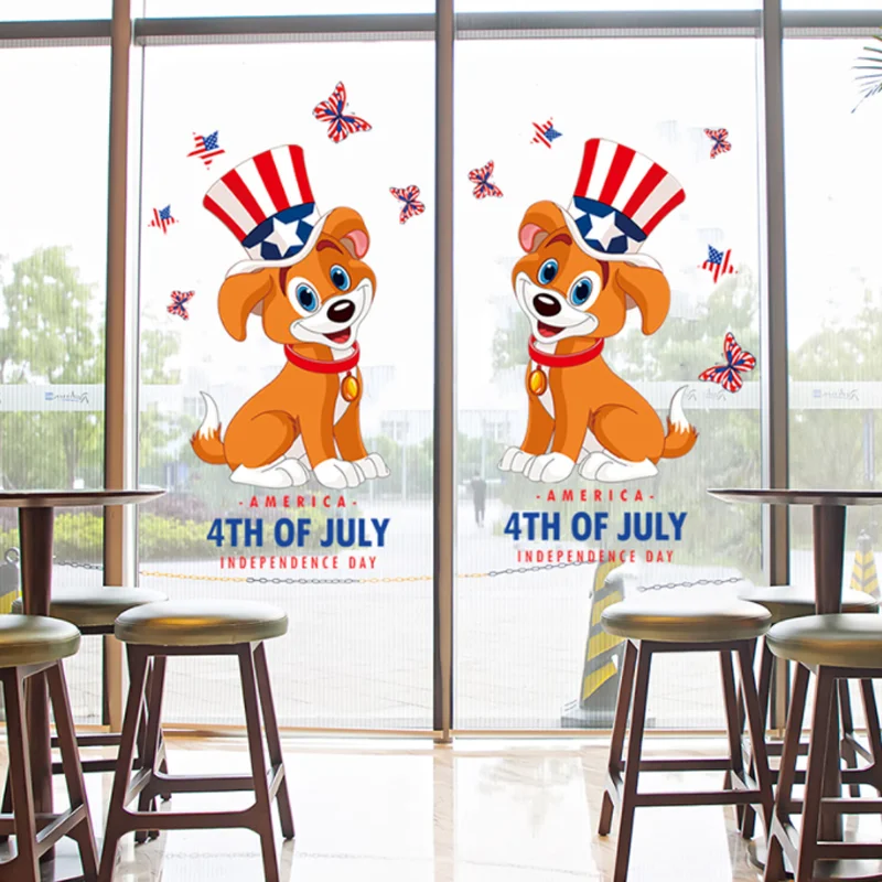 30*60cm 2Sheet Independence Day Puppy Sticker DIY Window Glass Wall Stickers Bedroom Decoration Stickers Self-adhesive Wallpaper