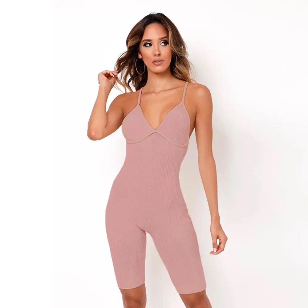 Sports Jumpsuit Women Sling Open Back Bodysuit Fitness Female Thread Suspenders Sexy Mid Length Clothing Ladies Yoga Shapewear