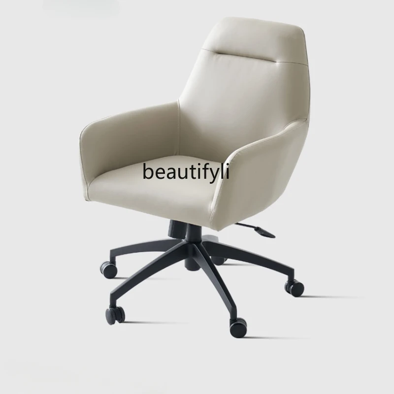 Genuine Leather Chair Computer Chair Home Comfortable Bedroom Desk Chair Italian Minimalist