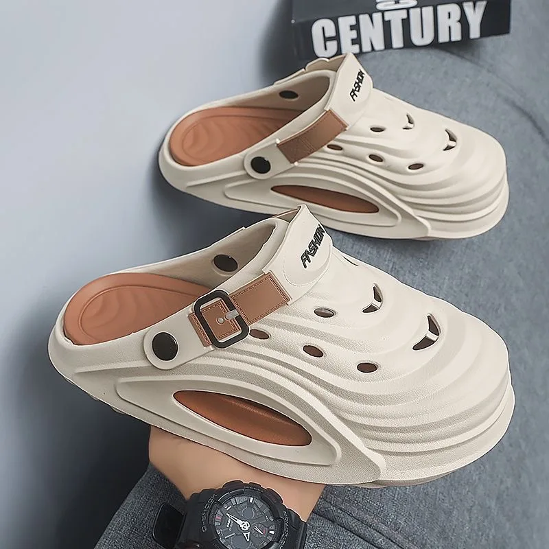 Comwarm Men's EVA Platform Slides, Soft Comfortable Summer Beach Sandals With Holes_voghion.com