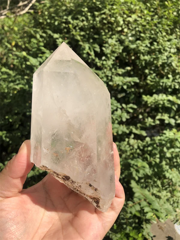 

646g natual crystal healing clear quartz point green ghost wand tower
